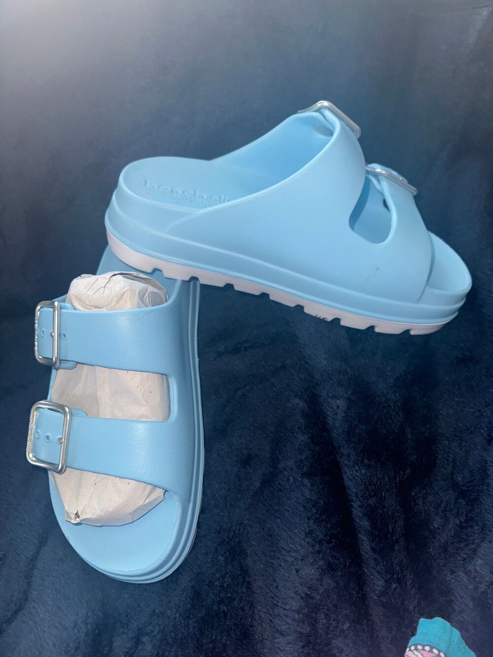 NEW J/SLIDES BLUE SIMPLY B EVA PLATFORM FOOTBED ADJUSTABLE SLIDES SANDALS 8